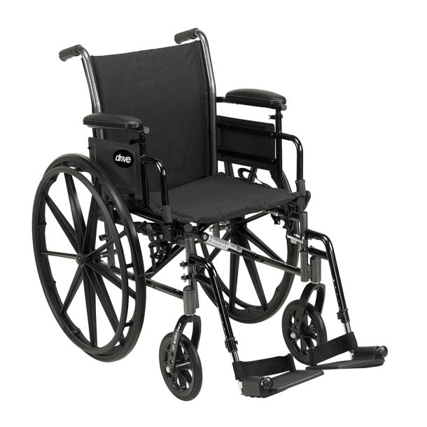 Drive Medical Cruiser III Light Weight Wheelchair with Various Flip Back Arm Styles and Front Rigging Options, Flip Back Removable Full Arms/Swing away Footrests, Black, 20 Inch