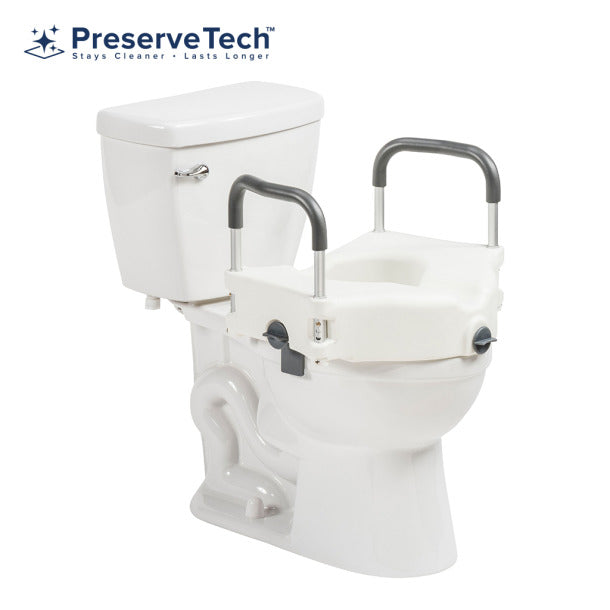 Drive Medical Preservetech Secure Lock Raised Toilet Seat With Handles, 5 Inch, White